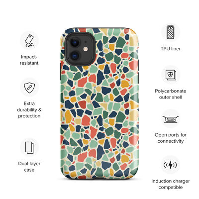 iPhone Tough Case Colorful Retro Terrazzo Tile