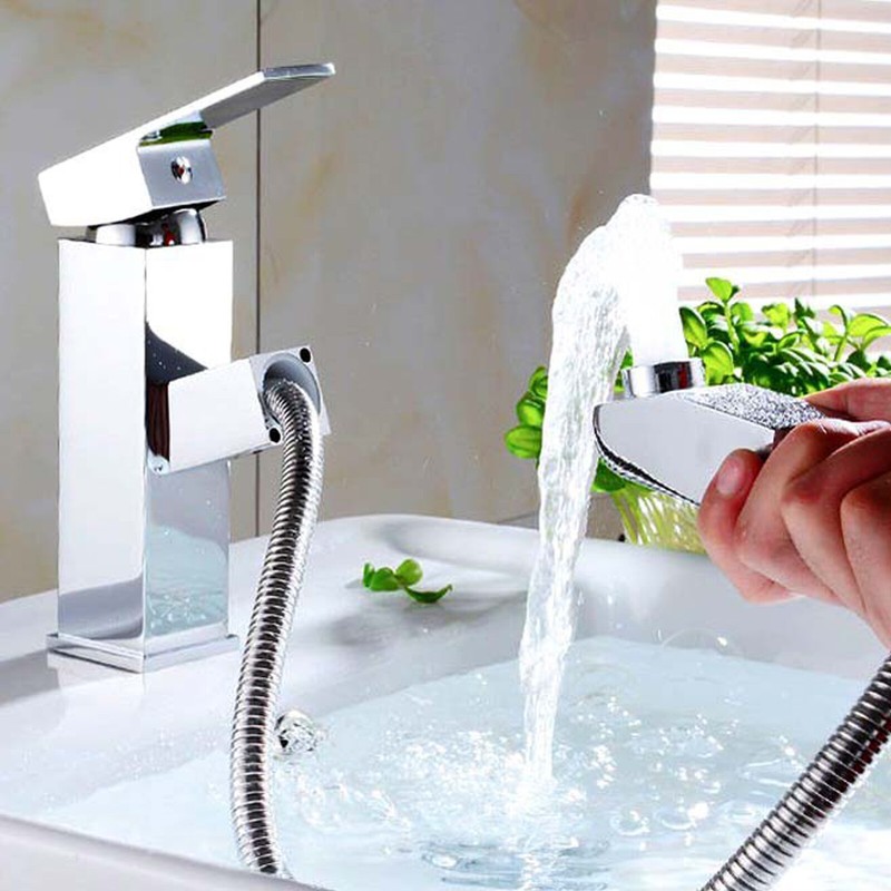 Ausziehbar Waschtischarmatur Wasserhahn Waschbecken Badarmatur Chrom mit Brause
