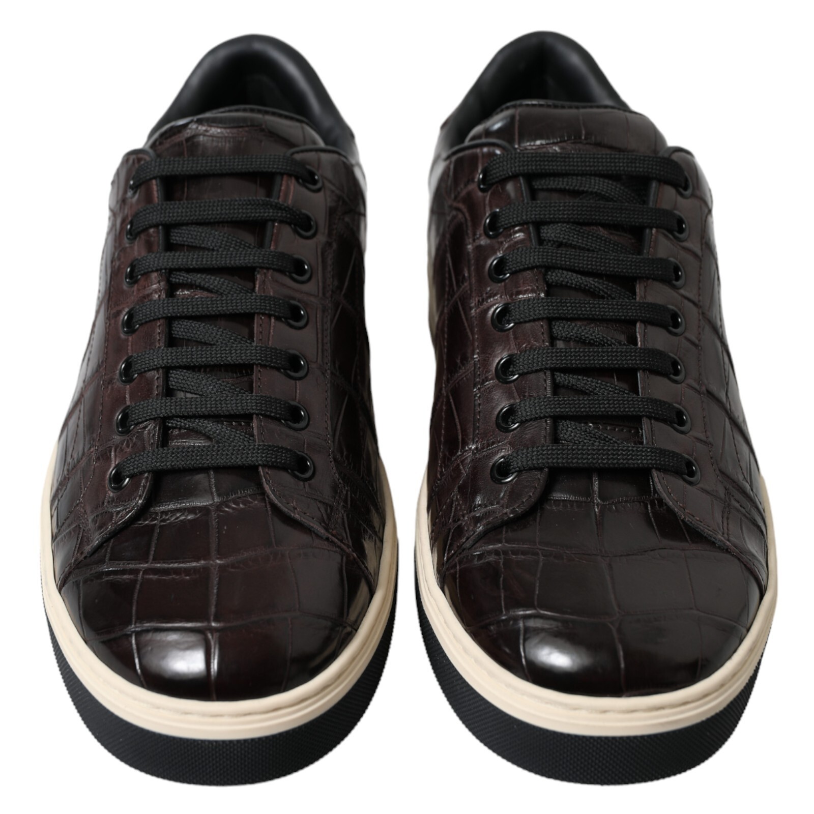 Pre-owned Dolce & Gabbana Shoes Sneakers Brown Croc Exotic Leather Mens Casual Eu39 / Us6