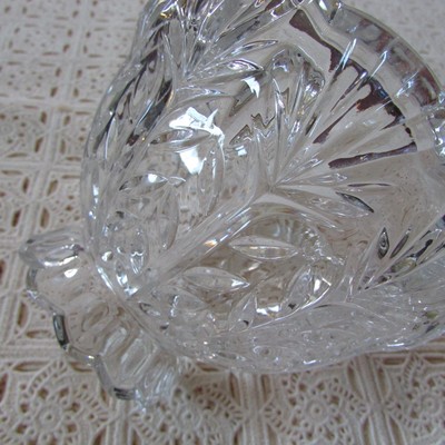 Vtg Pressed Glass Crystal Very Heavy Feather Pattern Light Lamp Shade Excellent