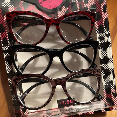 BETSEY JOHNSON 3 PACK PREMIUM READING GLASSES READERS +1.50  CAT EYE