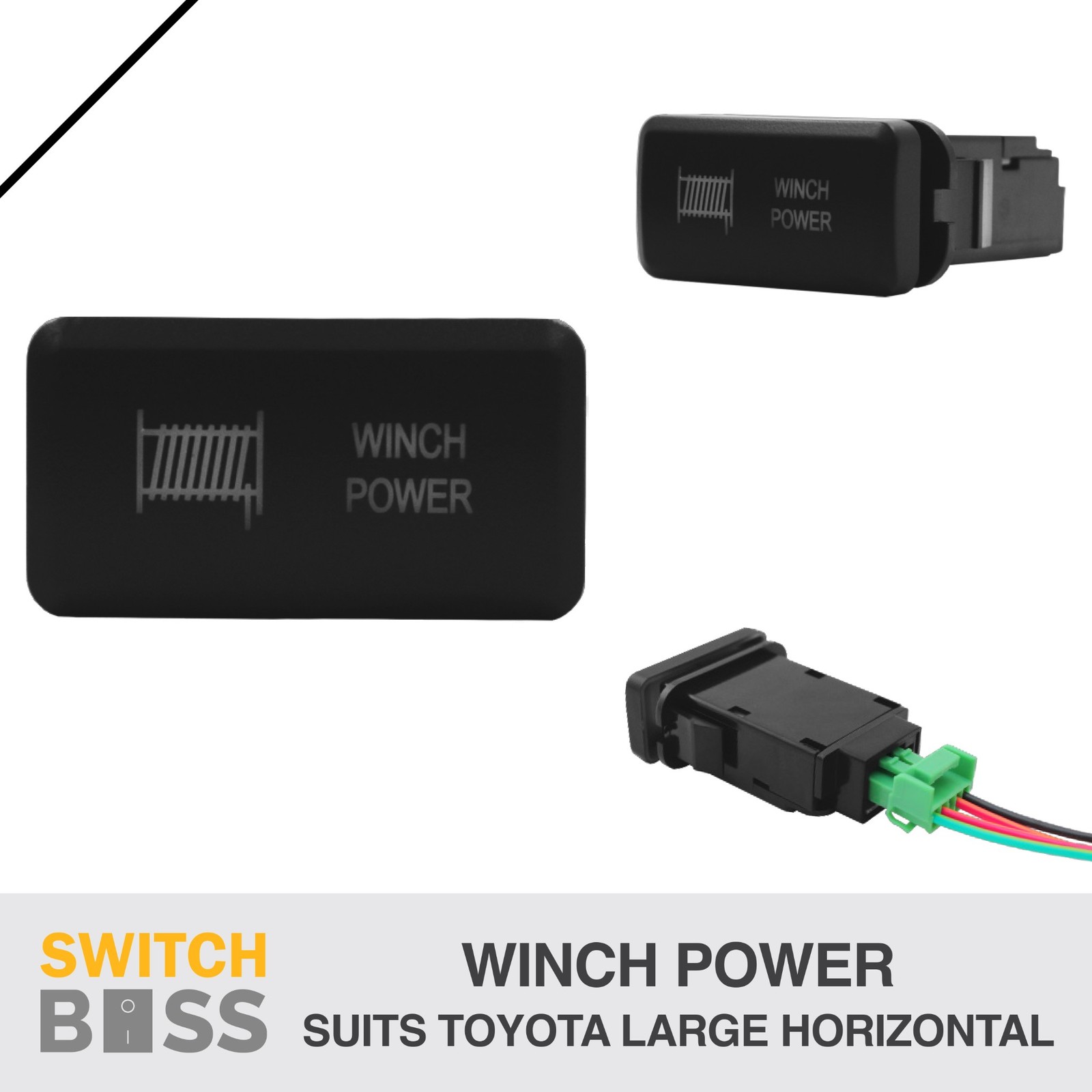 WINCH POWER White LED Horizontal Push Switch for LARGE Toyota Landcruiser Hilux