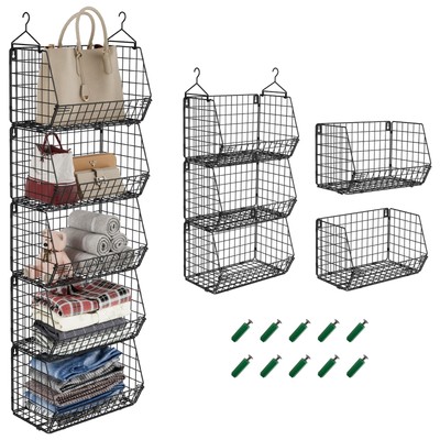 5-Tier Closet Organizer Wire Hanging Shelves, Wire Basket and Metal Storage B...