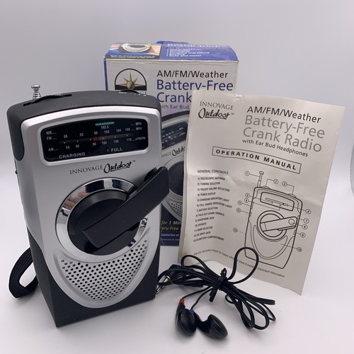 Innovage Outdoor AM/FM/ Weather Battery-Free Crank Radio with Ear Bud Headphones
