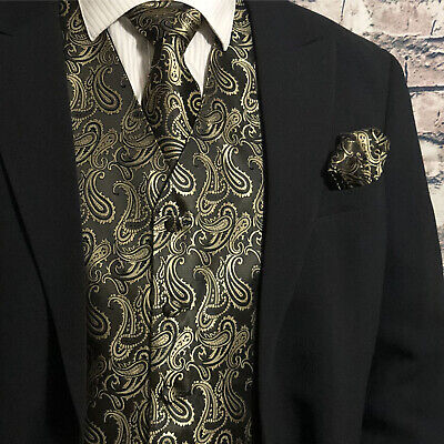 New Style Men's Paisley Dress Vest and Neck Tie Hankie Set For Suit or Tuxedo