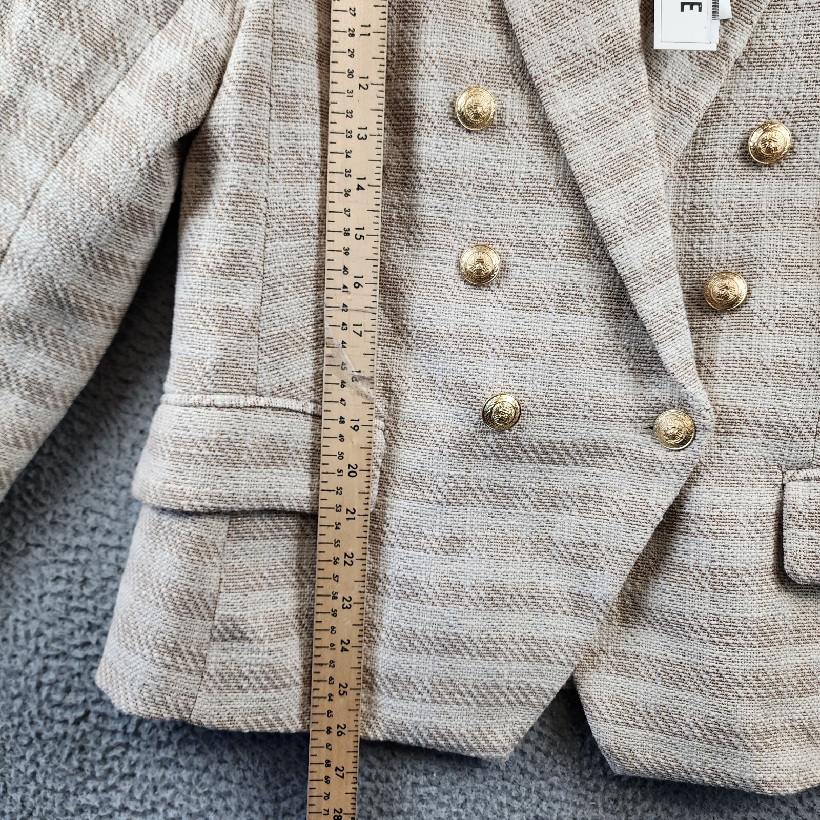 Pre-owned L'agence Kenzie Checked Double Breasted Blazer Women's 12 Ecru Gold Long Sleeve
