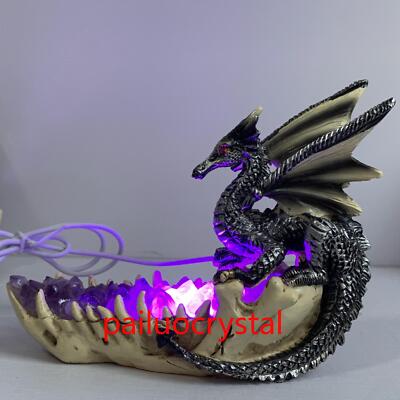 1pc Natural Amethyst Cluster Dragon's tooth ship Quartz Crystal Skull Reiki 8''