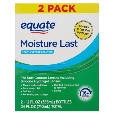Equate Moisture Last Soft Contact Lens Multi-Purpose Solution, 12 fl oz (2-Pack)