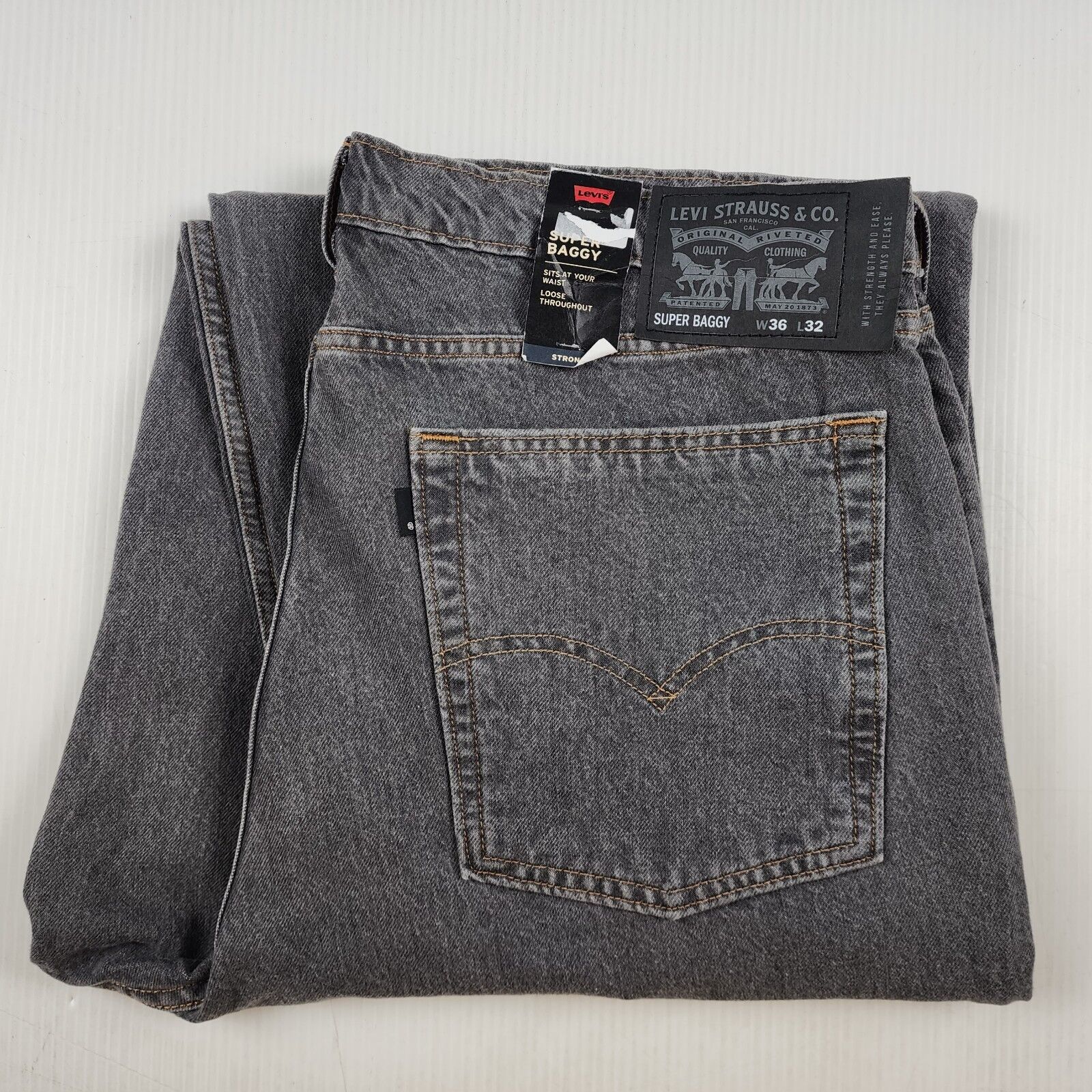 Levis Jeans Mens Skate Super Baggy Strong Grey Denim Drawstring NEW A42980001 Levis Jeans Mens Skate Super Baggy Strong Grey Denim Drawstring NEW A42980001