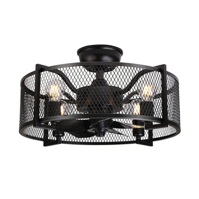 Caged Ceiling Fans with Lights and Remote, 20'' Farmhouse Flush Mount Ceiling ...