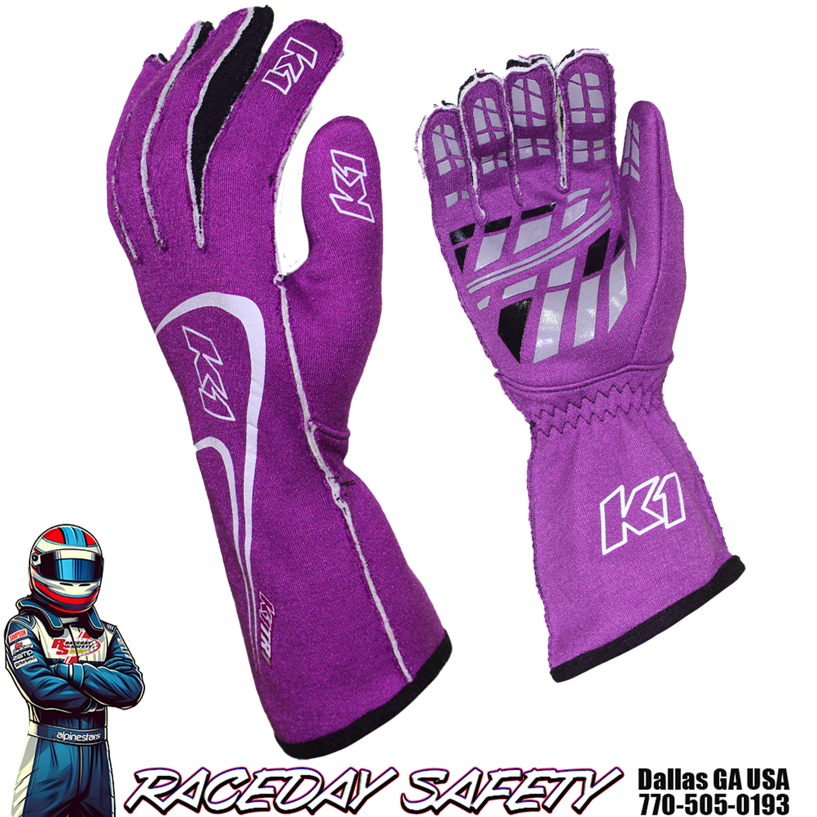 K1 RaceGear Track 1 Nomex® Racing Gloves SFI 3.3/5 Purple