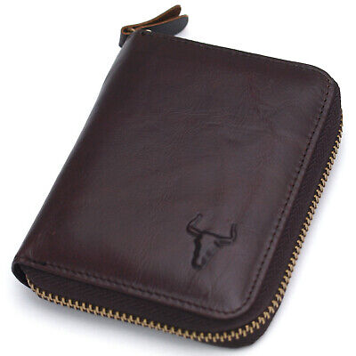 Men's Zip Around Leather Wallets Coin Purse Credit Card Wallet