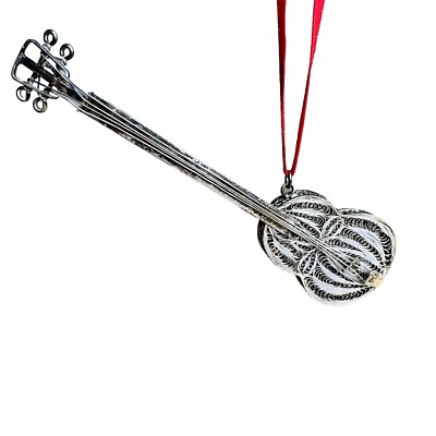 3d Guitar Ornament Silver Filagree Christmas Tree Sing Music Band Instrument See