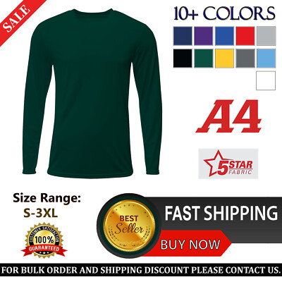 A4 Mens Dri-Fit Long Sleeve Polyester Moisture Wicking Sprint T-Shirt - N3425