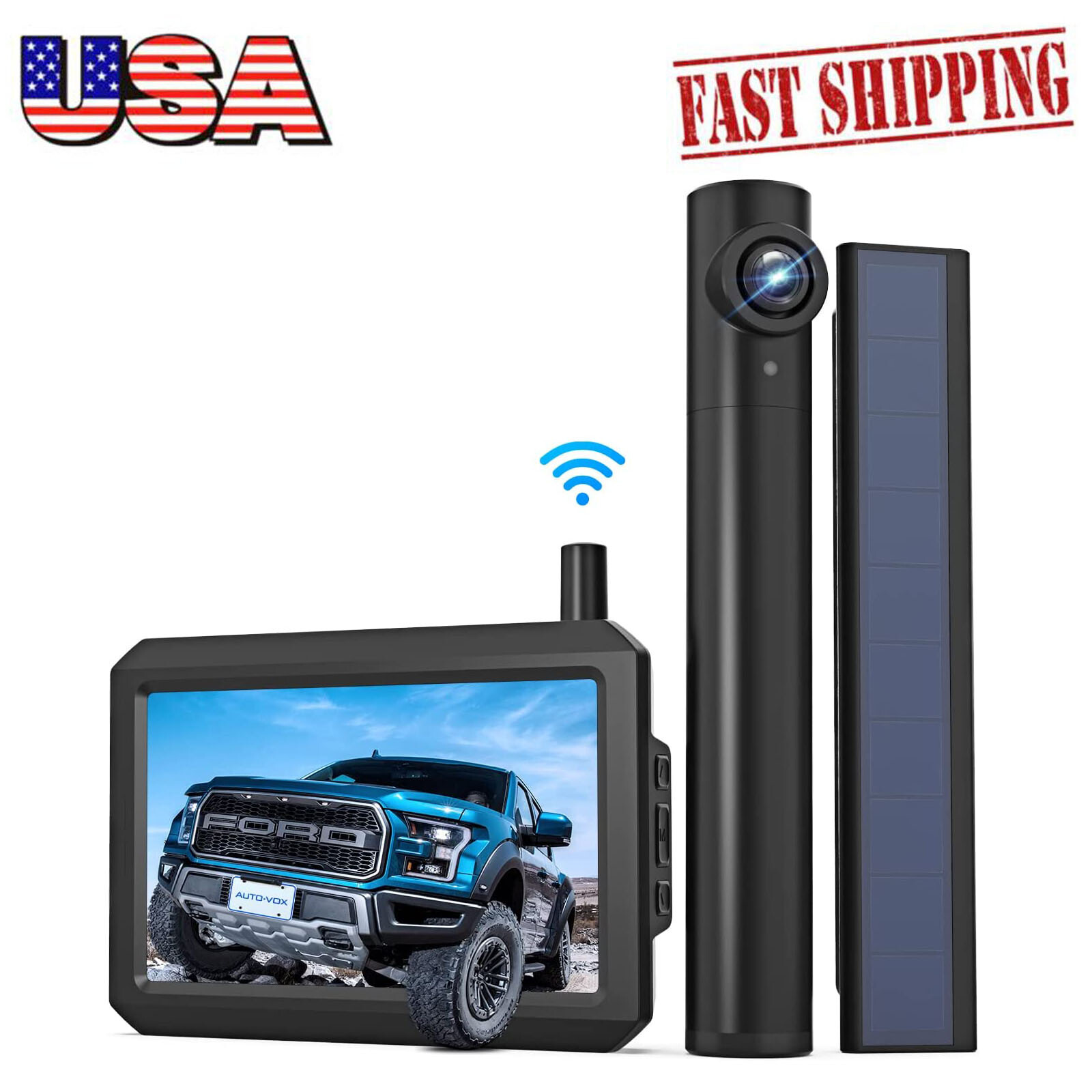 AUTO-VOX Wireless Backup Camera & 5'' HD Monitor & Solar Panel Super Night Vison