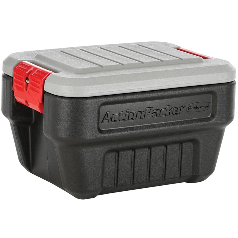 8 Gallon Action Packer Storage Bin, Heavy Duty, Lockable, Black, Inc