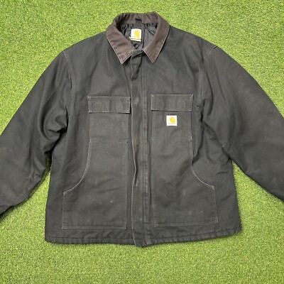 Vtg Carhartt C03 BLK Arctic Quilt Duck Canvas Work Jacket Coat Mens 50
