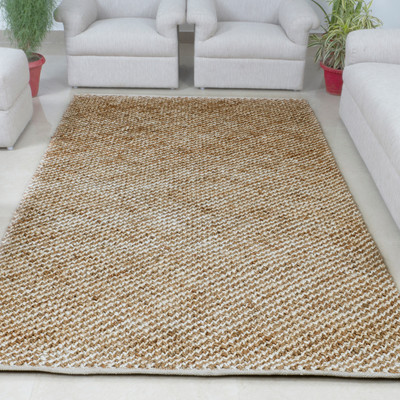 Handmade Brown & White Jute Cotton Abstract Rug by Tufty Home -V75