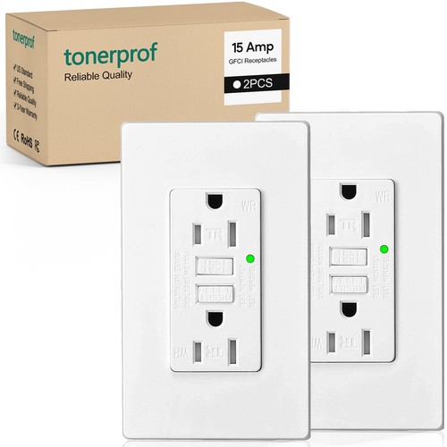 2 Pack Safe GFI GFCI Outlet 15Amp Tamper Resistant WR Receptacle with Wall Plate