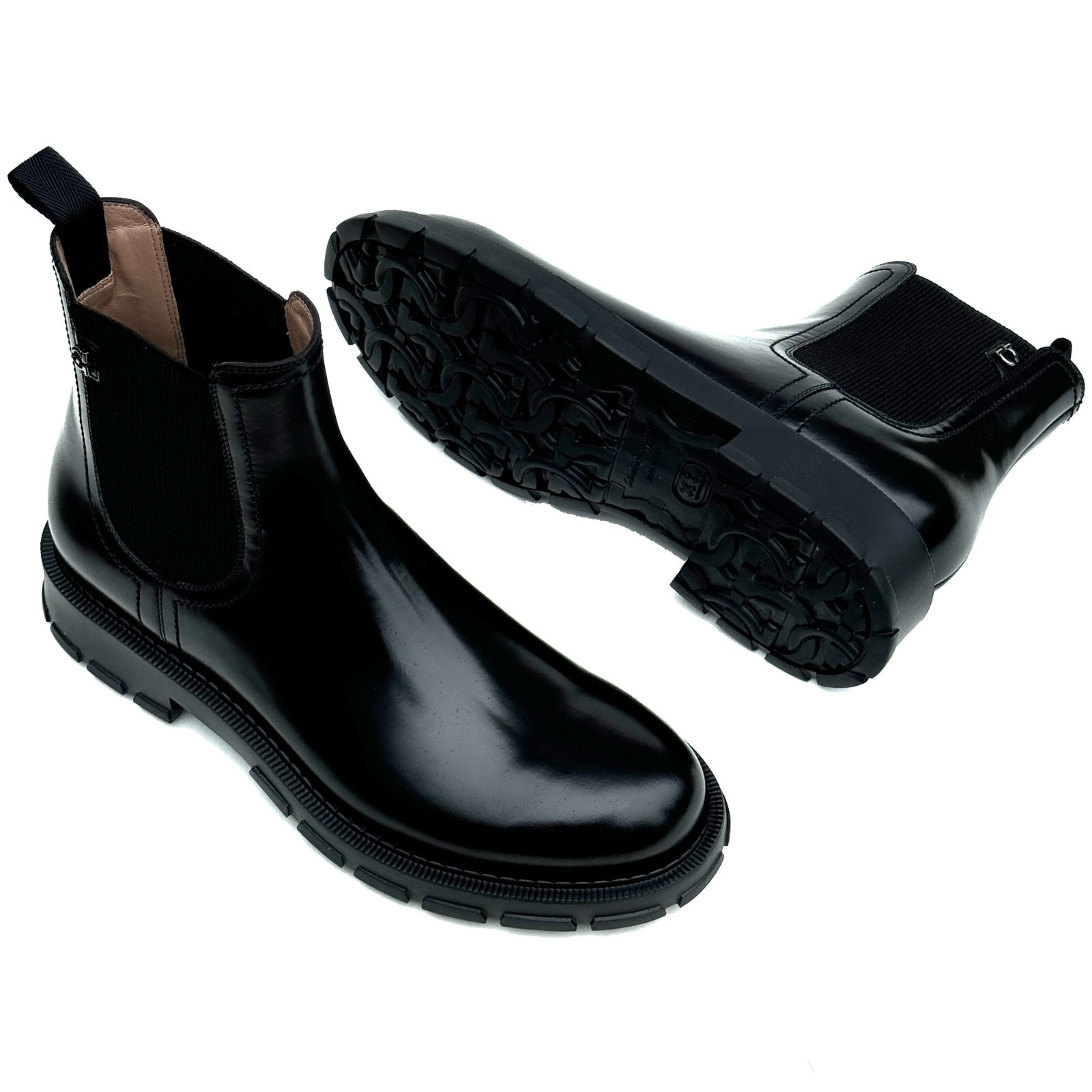 Pre-owned Ferragamo Men's Black Leather Formal Chelsea Ankle Gancini Boots Dress Casual