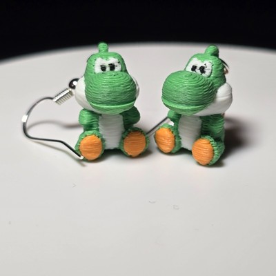 Handmade 3D Printed Knit Yoshi Dangle Earrings - Fun & Cute Yoshi-Inspired