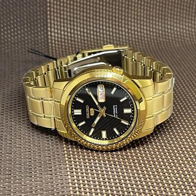 Pre-owned Seiko 5 Snkk22k1 Automatic Gold-tone Stainless Steel Black Analog Men's Watch