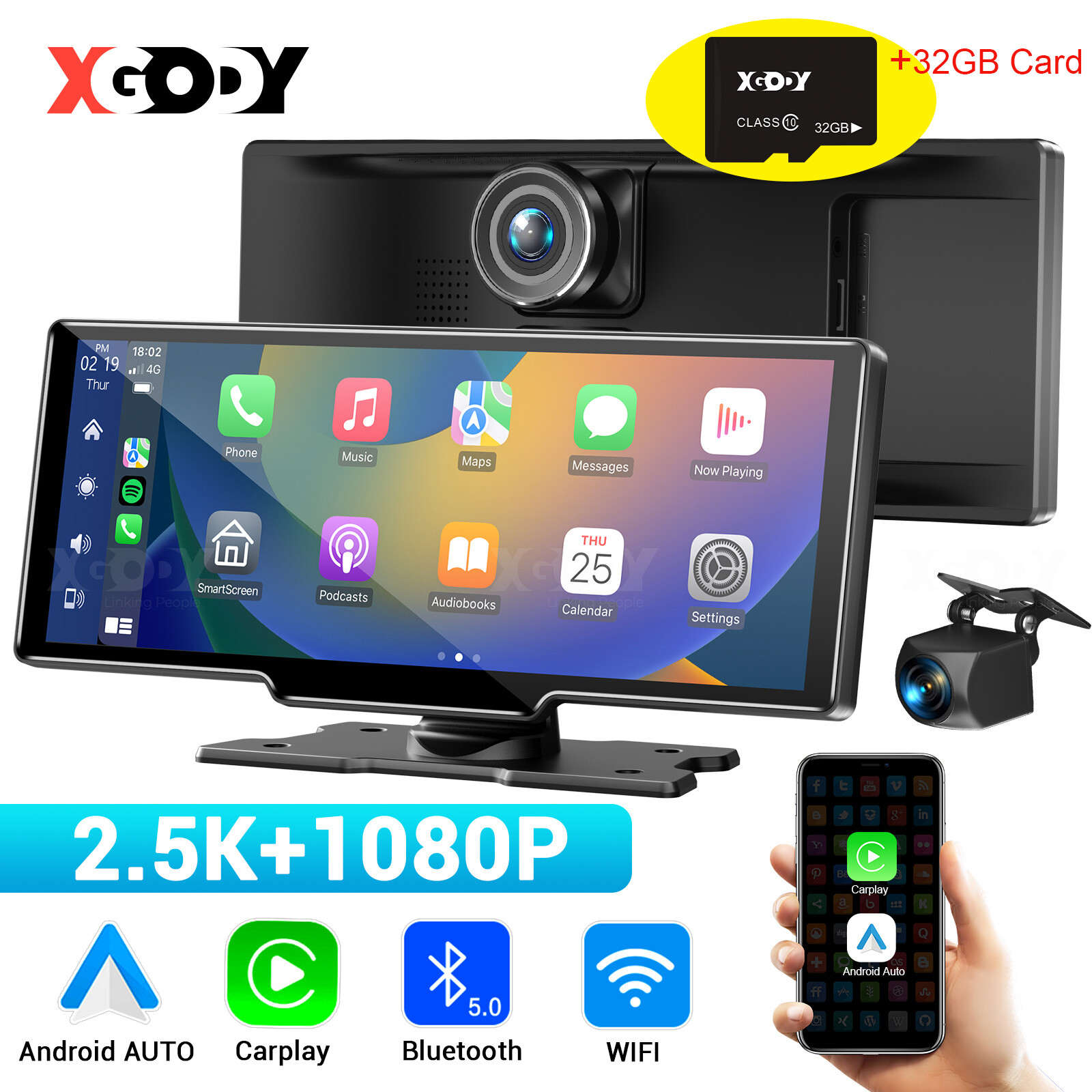 Android Auto Carplay Wifi Dash Cam 32gb Card