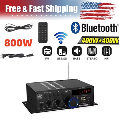 800W 2Channel bluetooth Mini HIFI Power Amplifier Audio Stereo Amp Home Car FM