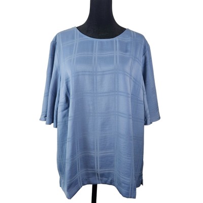 A New Day Women's Blue Plaid  Blouse Size XXL Casual Comfortable Office Work