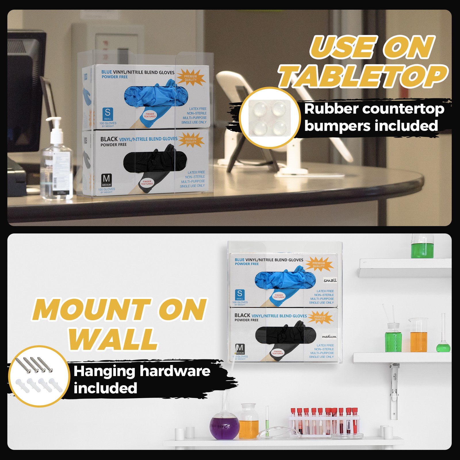 Double Glove Box Holder Dispenser - Wall Mount or Countertop Load Open Top Clear - Picture 3 of 10