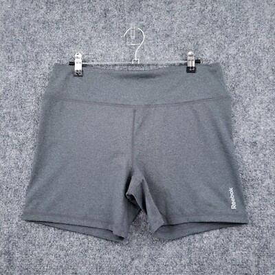 Reebok Shorts Womens L Large Gray Compression Mid-Rise Fitted Sports Gym Workout