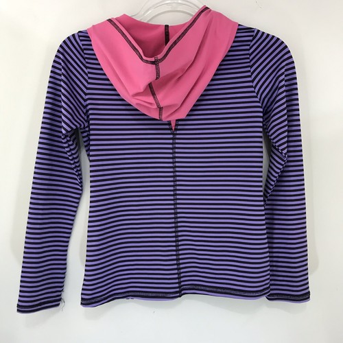 Bally Total Fitness Girls Jacket Striped Pink Purple Hoodie Full Zip M 8/10 O41
