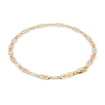 NURAGOLD 14K SOLID YELLOW ROSE WHITE GOLD 4MM DIAMOND CUT VALENTINO CHAIN BRACELET 8.5"