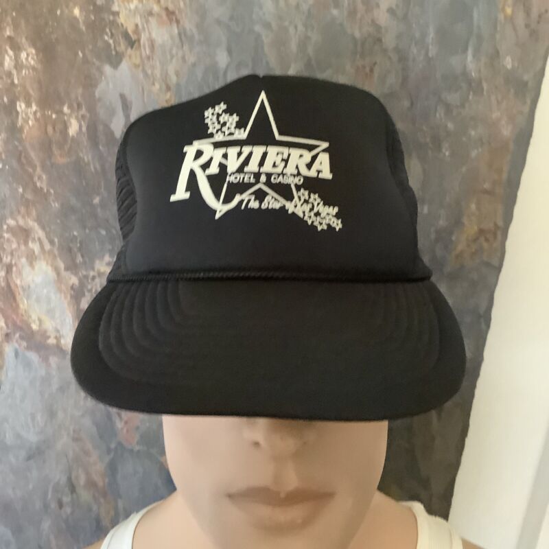 Riviera Hotel Casino Las Vegas Vintage 1980 Black Mesh Foam Snapback Trucker Hat