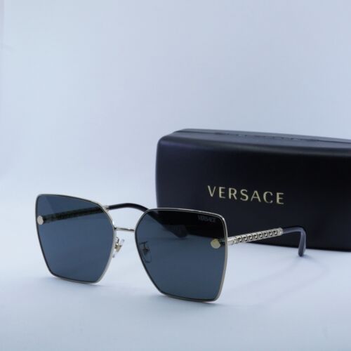 Pre-owned Versace Ve2270d 125287 Pale Gold/dark Grey 63-15-145 Sunglasses In Gray