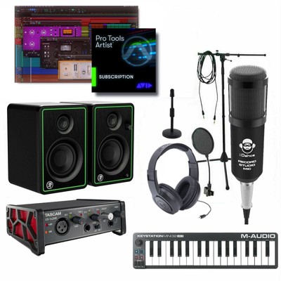 Home Studio Recording Bundle Mackie Monitors Tascam Keyboard Pro Tools Artist