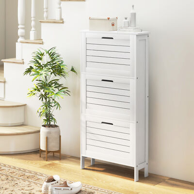 HOMCOM Modern Shoe Cabinet with 3 Flip Drawers for 6 Pairs of Shoes White