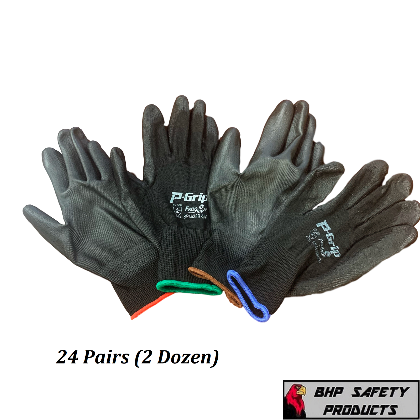 P-Grip Ultra-Thin Black Work Gloves Polyurethane Palm Coated Nylon Shell 24 Pair