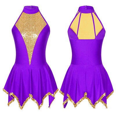 Womens Leotards Ballerina Dance Dress Sequin Bodysuit Figure Cheer Leader Prom