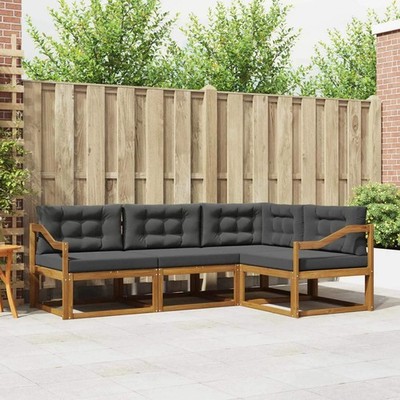 Outdoor Sofa Set with Cushion 4 pcs Natural and Anthracite