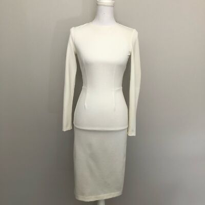 5th & Mercer Dress Sheath Gold Exposed Zipper Textured Polka Dot Ivory Cream