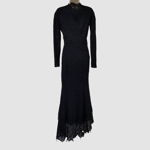 Pre-owned Balenciaga $7550  Women Black Sheer Lace Distressed Burnout Gown Dress Size 36