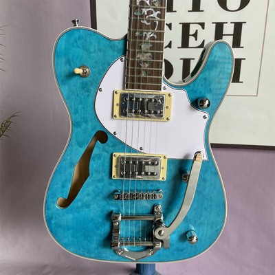 TL Blue Electric Guitar Quilted Maple Top Basswood Body H-H Pickup Fast Ship