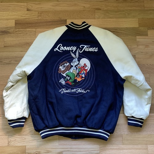 Looney Tunes レザージャケット　レザー　90s 古着　アウター 🔥RARE! Vintage 90s Looney Tunes Bugs Bunny Cartoon Bomber