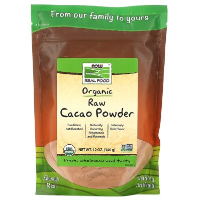 Now Foods Real Food Органический сырой какао-порошок 12 унций 340 г Без ГМО, органический, сырой,
