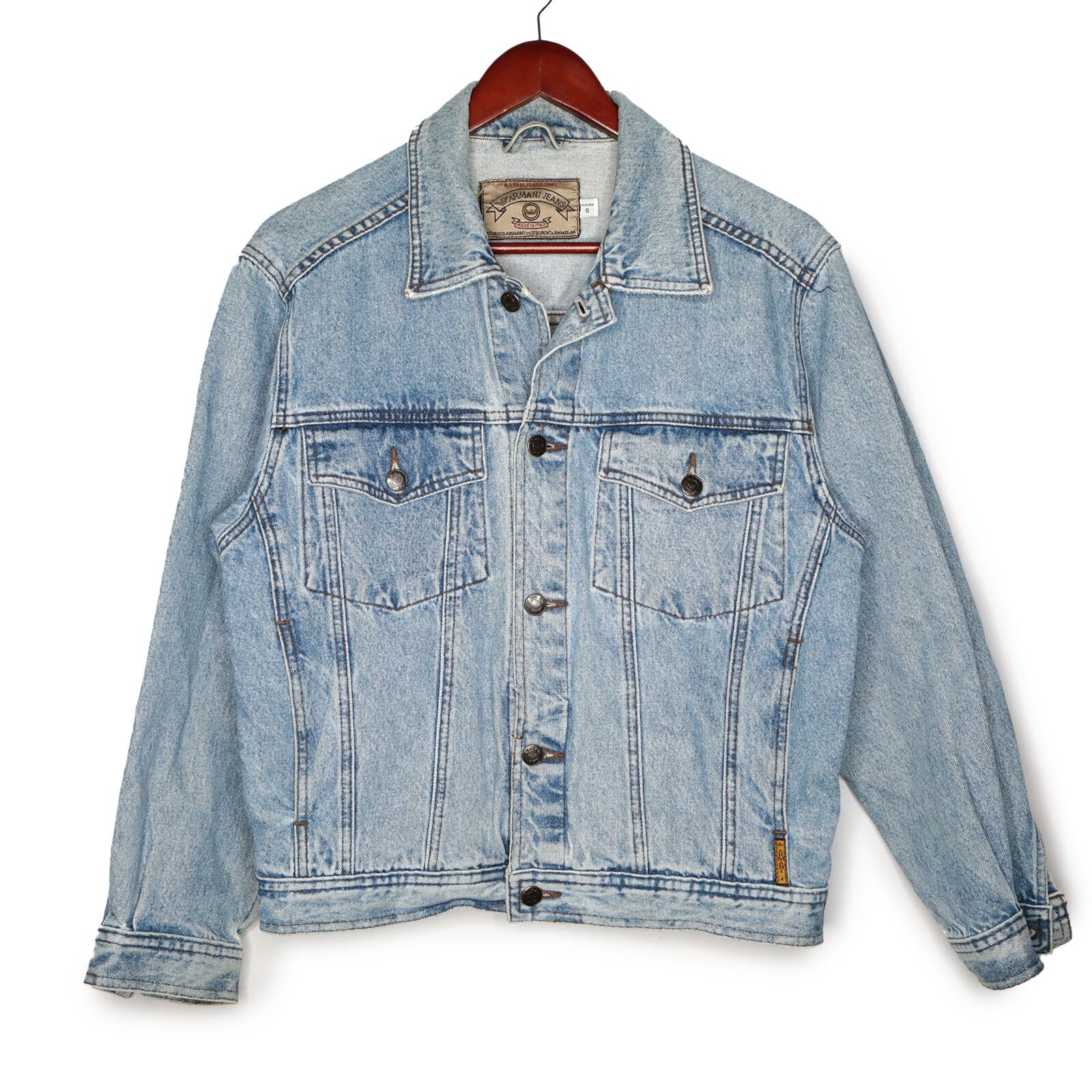 ★ARMANI JEANS ヴィンテージ デニムジャケット  裏地付 イタリー製 VTG Armani Jeans Denim Jean Jacket Blue Retro 90s Cotton