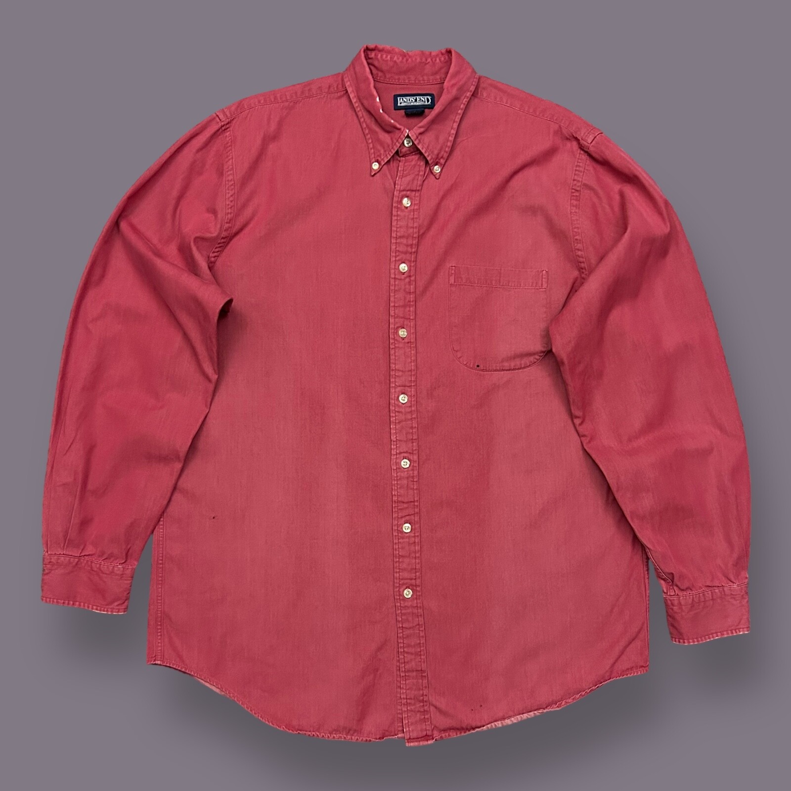 Vtg Sun Faded Button Up Shirt 90s Lands End Long Sleeve
