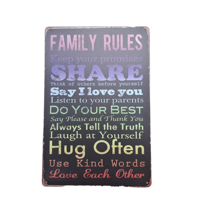 Family Rules Metal Tin Sign Vintage Wall Plaque Art Home Decor 30x20cm