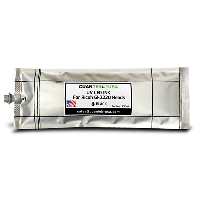 UV Curable BLACK Ink for Printers w/ RICOH GH2220 heads 250ml Bag -MADE IN USA