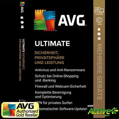 AVG ULTIMATE 2023 10 PC / Geräte 1 Jahr | AntiVirus, Tuneup, VPN, Antitrack | DE